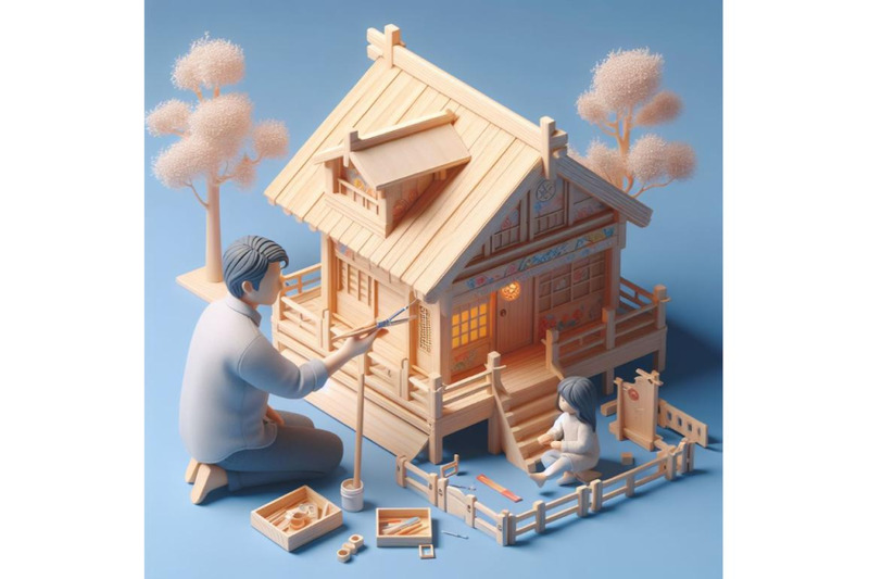 4-a-father-finishing-to-paint-a-wooden-toy-house-for-his-daughter