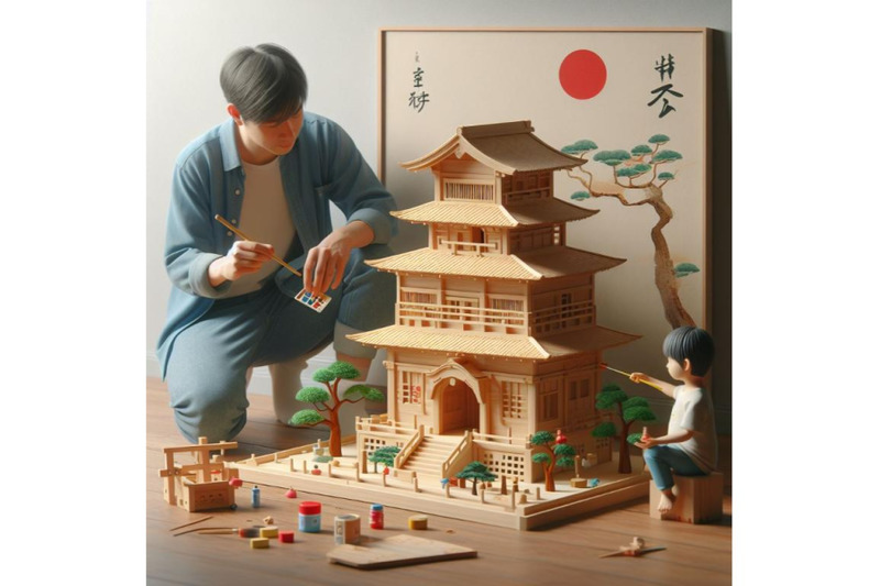 4-a-father-finishing-to-paint-a-wooden-toy-house-for-his-daughter