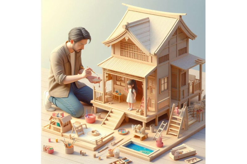 4-a-father-finishing-to-paint-a-wooden-toy-house-for-his-daughter