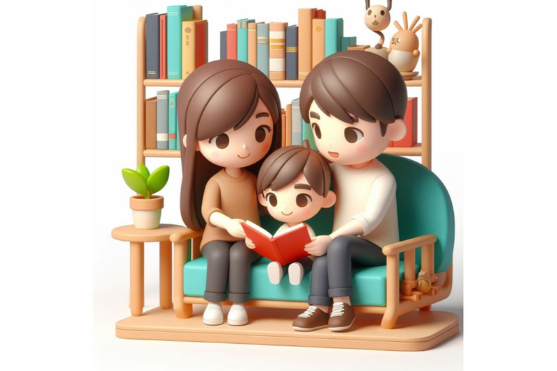 4-cartoon-mother-father-and-son-reading-a-book-together