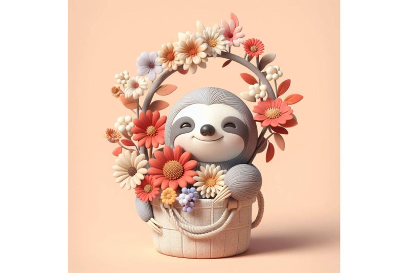 4-cute-sloth-with-a-pot-of-flowers