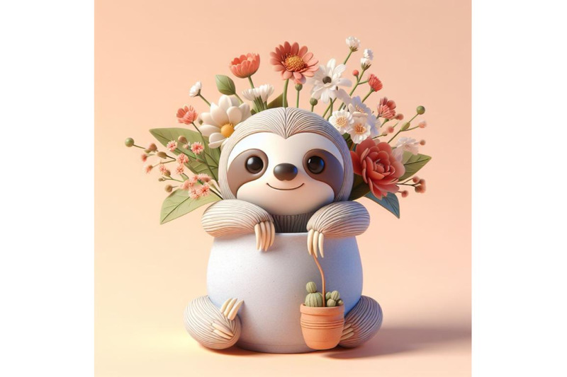 4-cute-sloth-with-a-pot-of-flowers