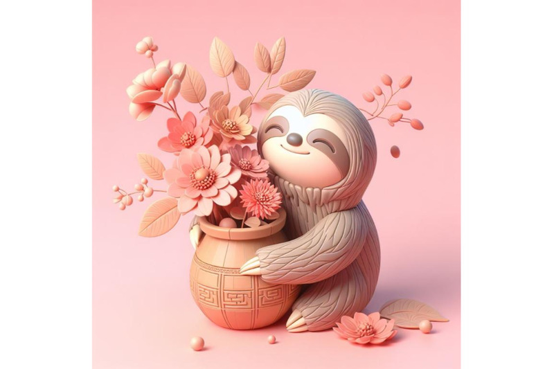 4-cute-sloth-with-a-pot-of-flowers