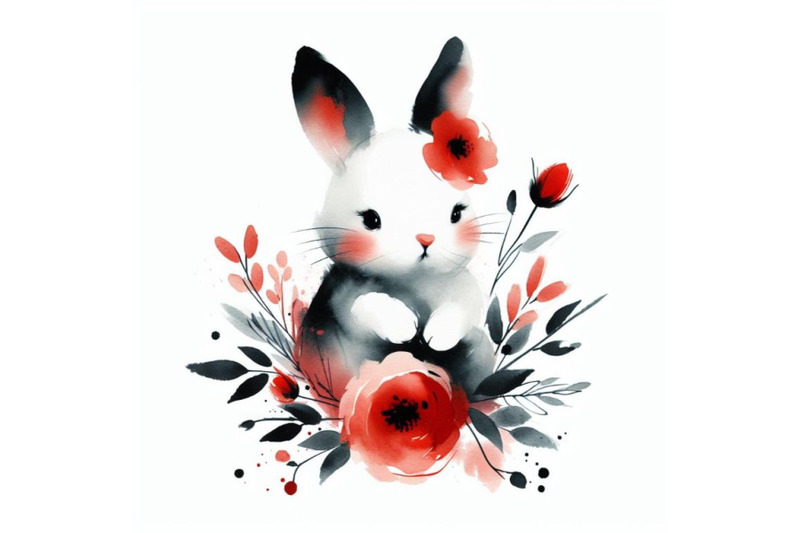 4-cute-watercolor-baby-bunny-with-flowers-isolate-on-white-background