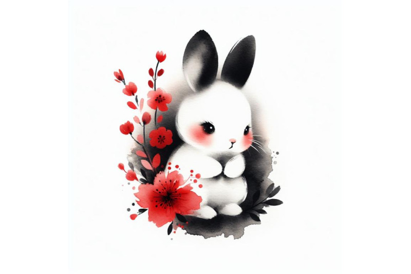 4-cute-watercolor-baby-bunny-with-flowers-isolate-on-white-background