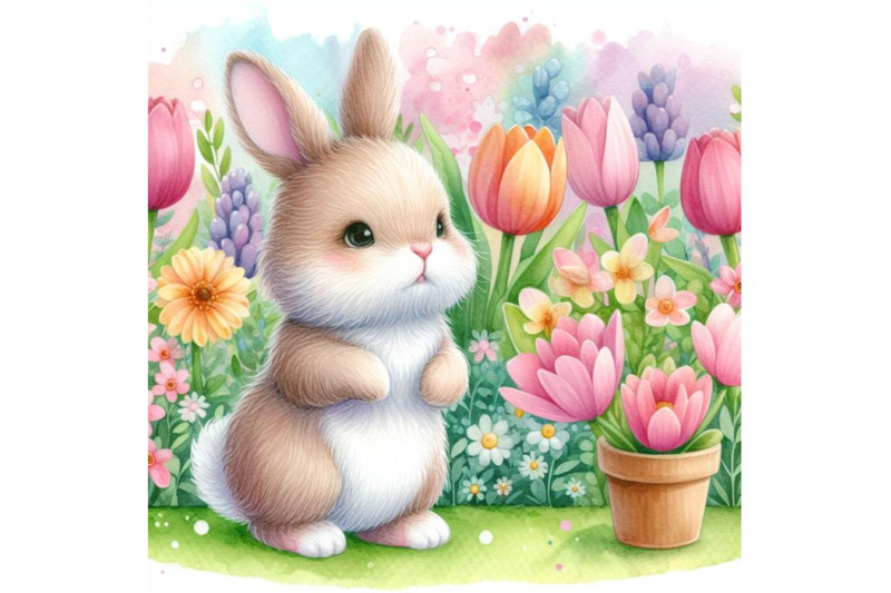 4-cute-rabbit-standing-in-a-flower-garden