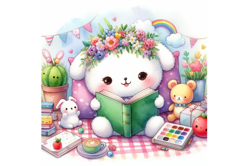 4-cute-white-animal-reading-book