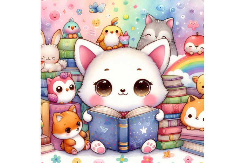 4-cute-white-animal-reading-book