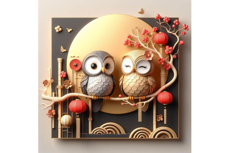 4-owls-in-love-sitting-on-branch