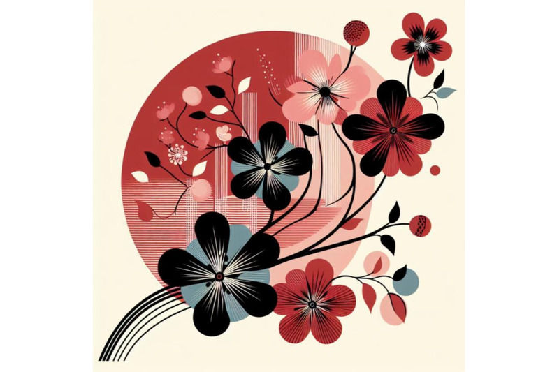 4-retro-spring-flowers-stylized-abstract-pink-and-black-flowers