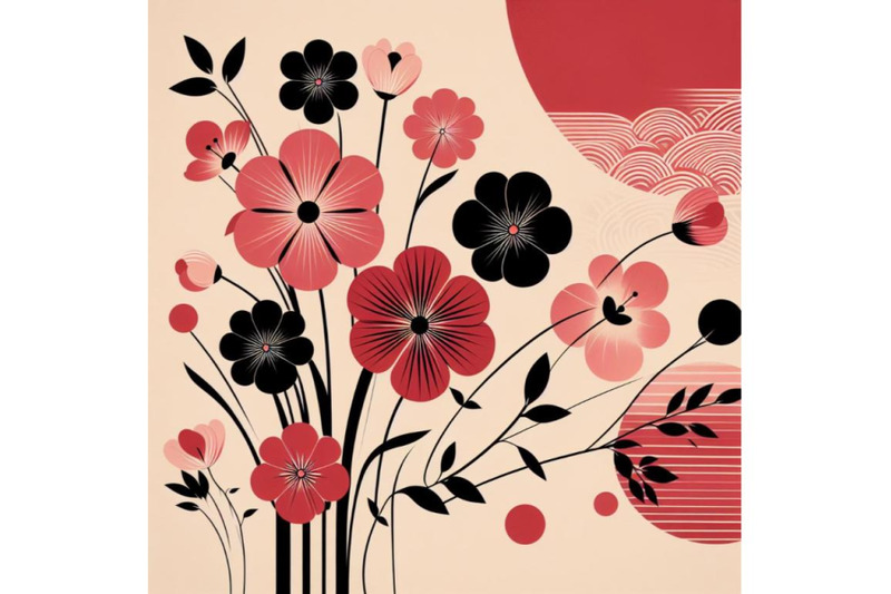 4-retro-spring-flowers-stylized-abstract-pink-and-black-flowers