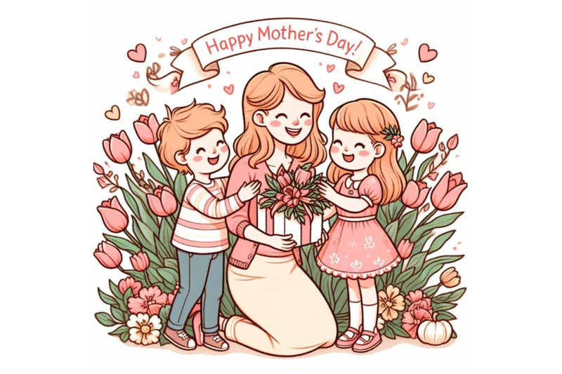 4-happy-mother-s-day-children-congratulates-moms-and-gives-her-a-gift