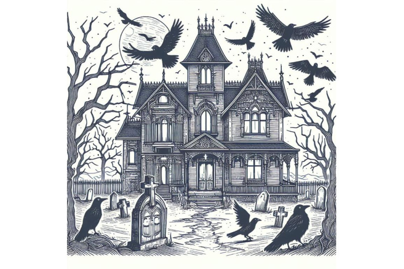 4-haunted-house-with-crows-and-horror-scene