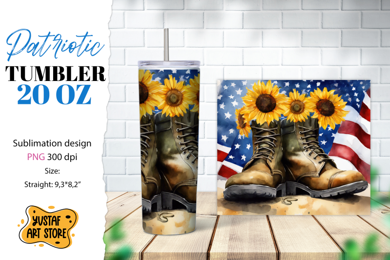 patriotic-tumbler-sublimation-boots-and-sunflower-tumbler