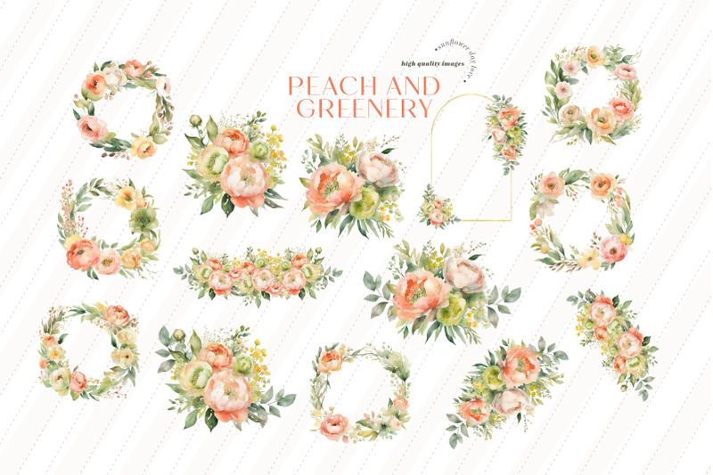 peach-greenery-flowers-bouquets-clipart