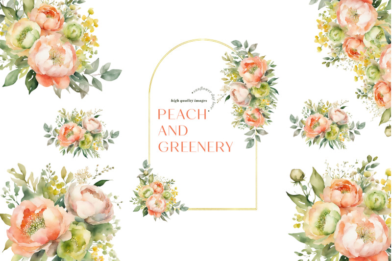 peach-greenery-flowers-bouquets-clipart