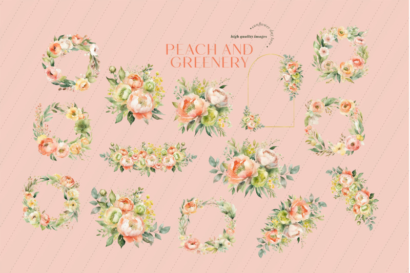 peach-greenery-flowers-bouquets-clipart