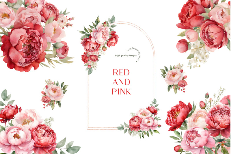 elegant-red-amp-pink-flowers-bouquets-clipart