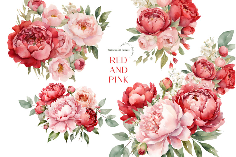 elegant-red-amp-pink-flowers-bouquets-clipart