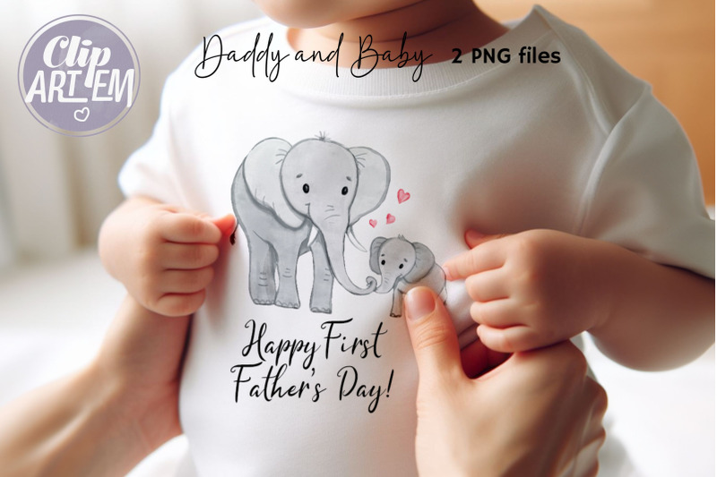 father-daddy-and-baby-elephant-watercolor-2-png-clip-art-images-set