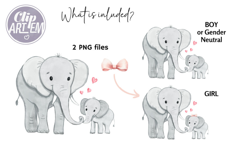 father-daddy-and-baby-elephant-watercolor-2-png-clip-art-images-set