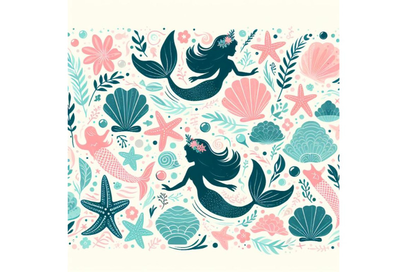 4-silhouette-of-swimming-mermaids-mermaid-tail-shells-and-starfish