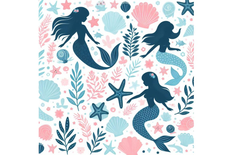 4-silhouette-of-swimming-mermaids-mermaid-tail-shells-and-starfish