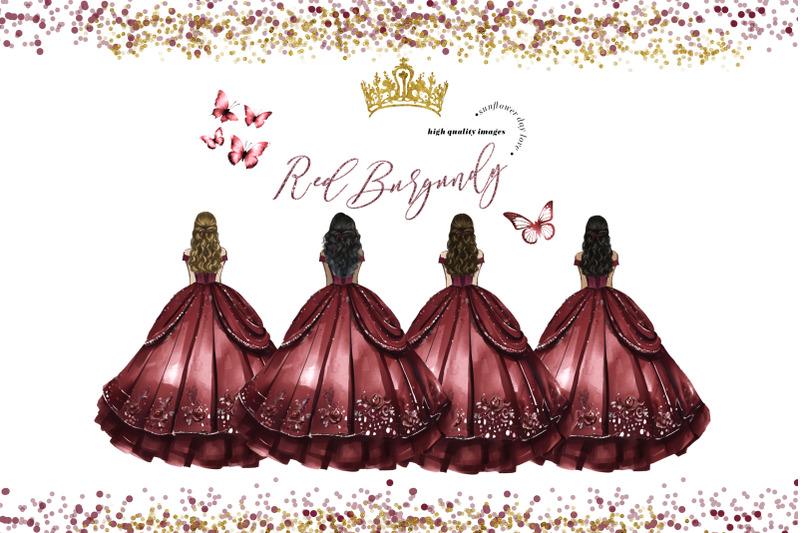 burgundy-princess-dress-butterfly-floral-clipart-burgundy-red-flower