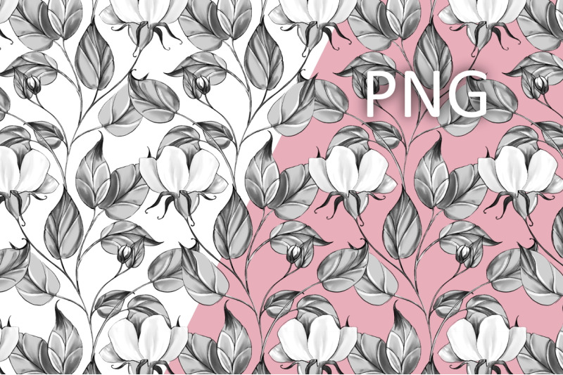 monochrome-floral-pattern-digital-paper-and-border