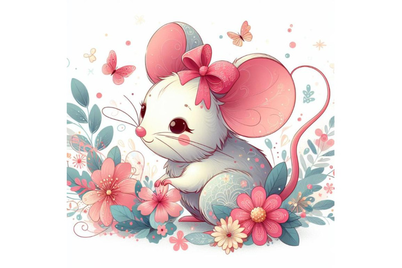 4-beautiful-decorative-mouse-abstract-floral-white-background