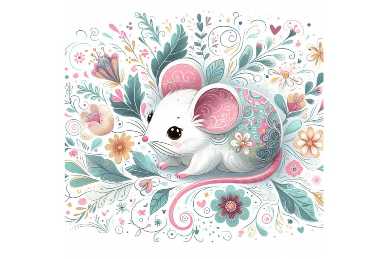 4-beautiful-decorative-mouse-abstract-floral-white-background