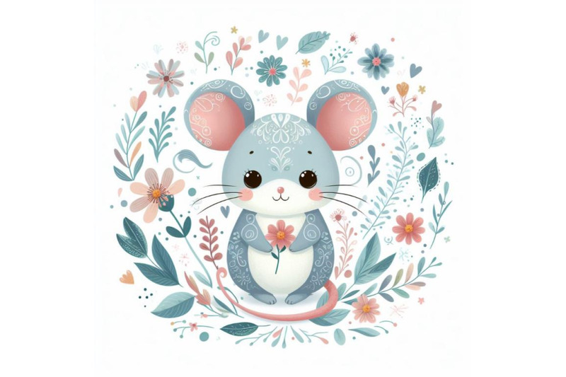 4-beautiful-decorative-mouse-abstract-floral-white-background