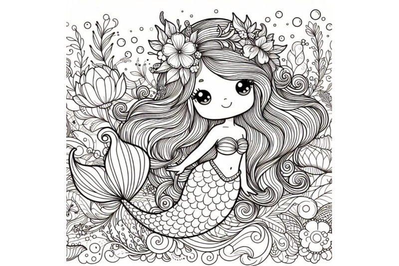 4-line-art-beautiful-mermaid-girl-with-long-hair