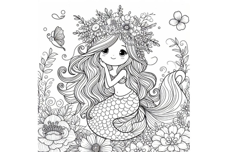 4-line-art-beautiful-mermaid-girl-with-long-hair