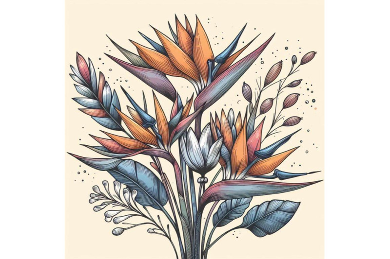 4-strelitzia-bouquet-hand-drawing