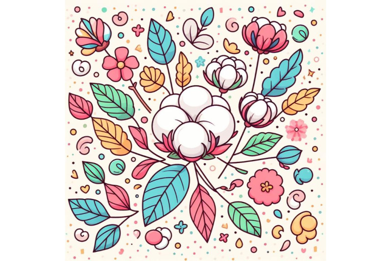 4-colorful-line-art-decoration-of-cotton-flower-with-leaves