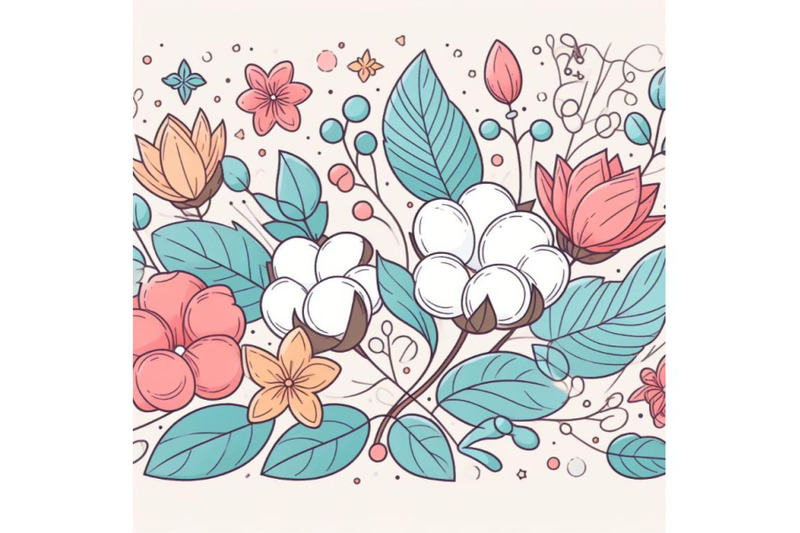 4-colorful-line-art-decoration-of-cotton-flower-with-leaves