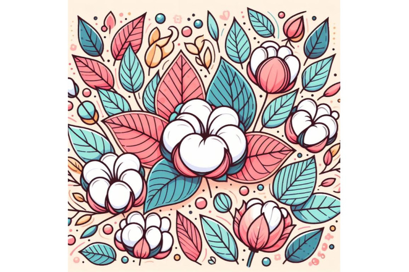 4-colorful-line-art-decoration-of-cotton-flower-with-leaves