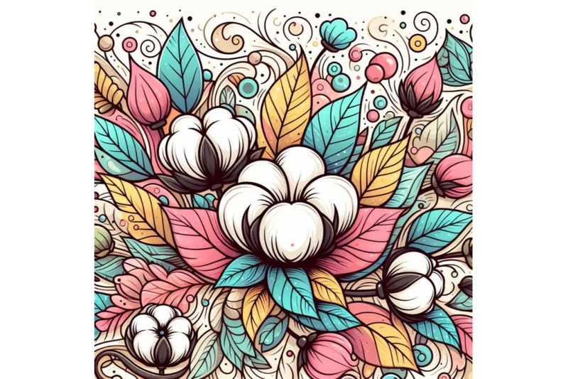 4-colorful-line-art-decoration-of-cotton-flower-with-leaves