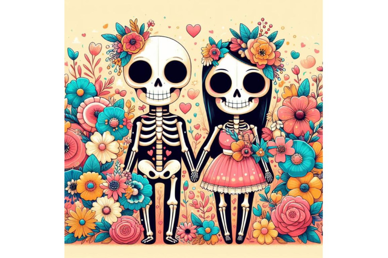 4-couple-skulleton-with-flowers