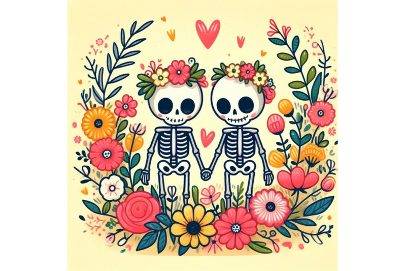 4-couple-skulleton-with-flowers