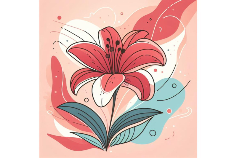 4-illustraition-of-a-red-lily-line-art-and-pastel-abstract-background