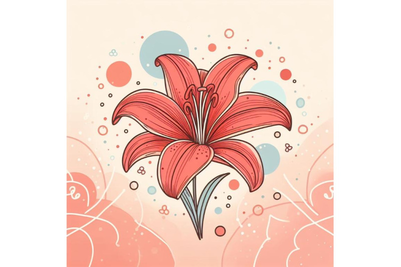 4-illustraition-of-a-red-lily-line-art-and-pastel-abstract-background