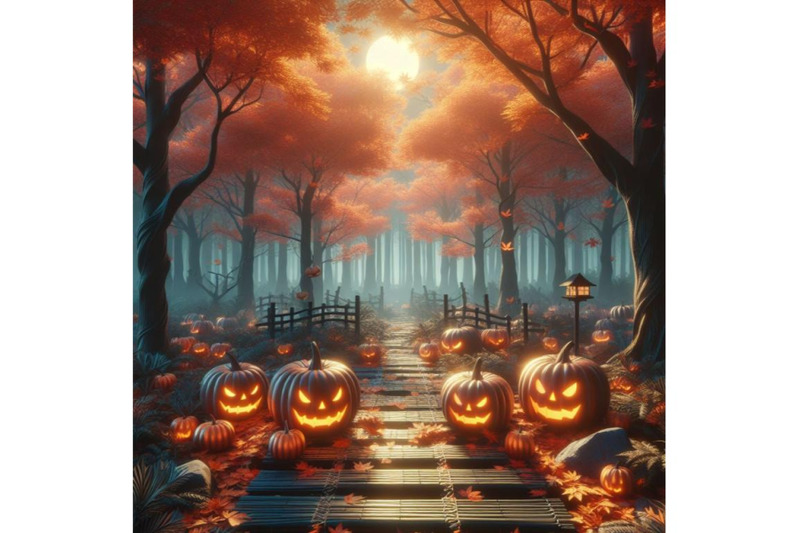 4-halloween-pumpkin-in-spooky-autumn-forest