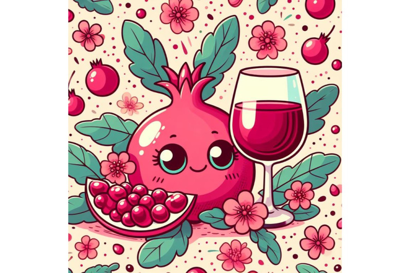 4-glass-of-wine-in-hand-pomegranate-fruit-with-leaves