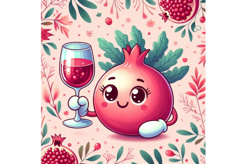 4-glass-of-wine-in-hand-pomegranate-fruit-with-leaves