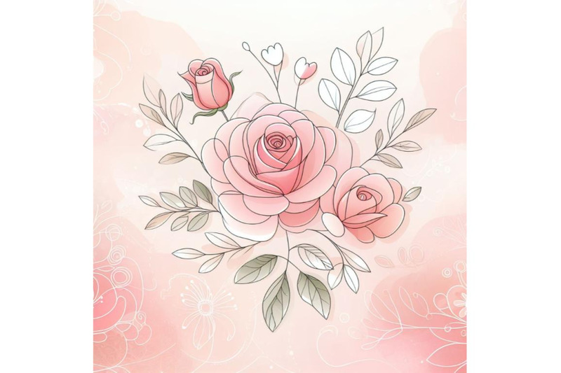 4-a-pink-rose-line-art-and-pastel-abstract-background