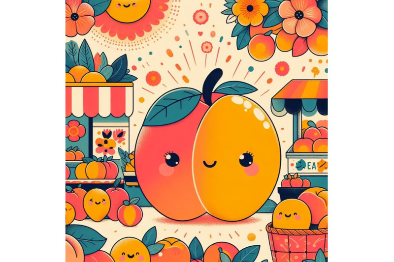 4-abstract-peach-fruit-market-retro-poster-art