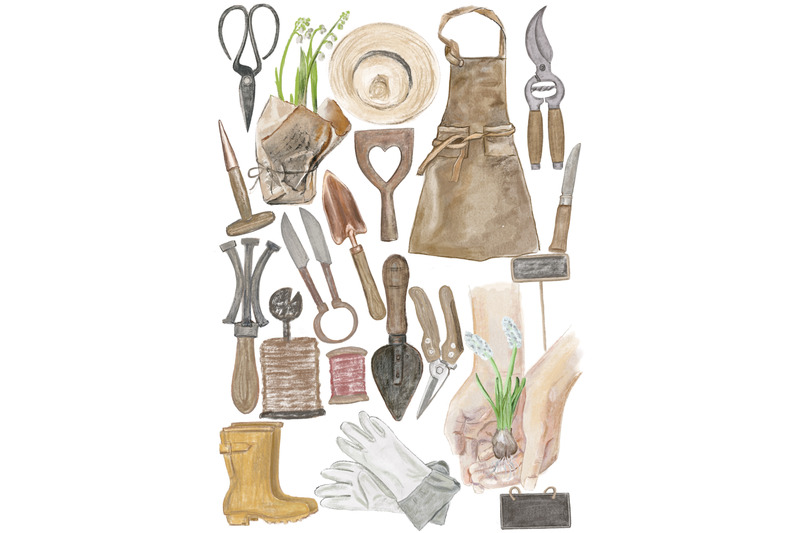 garden-tools-watercolor-clipart-amp-garden-clothing-set