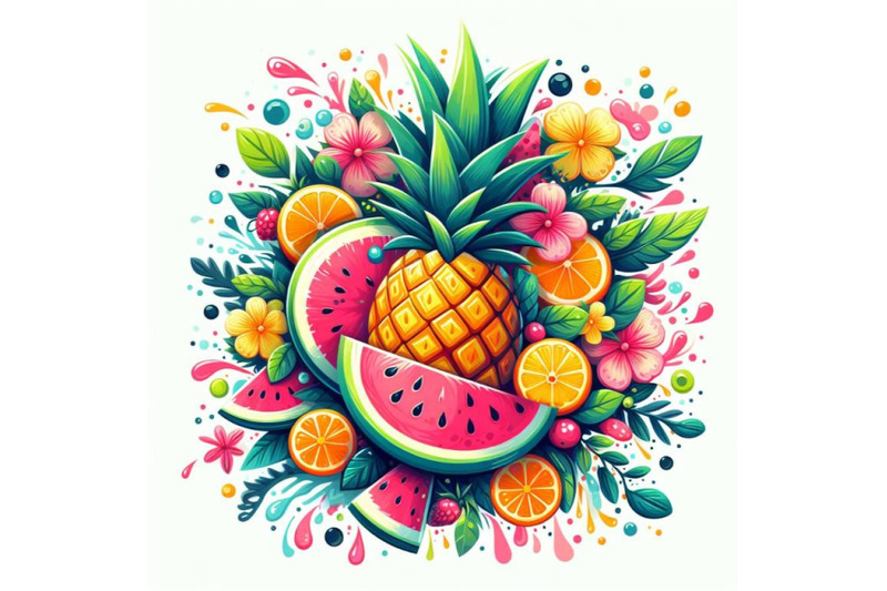 4-abstract-fruit-splash-pineapple-watermelon-and-citrus-slices